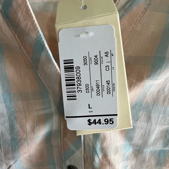 Christopher & Banks plaid pastel three bottom placket front cotton blouse Size L - Picture 12 of 14